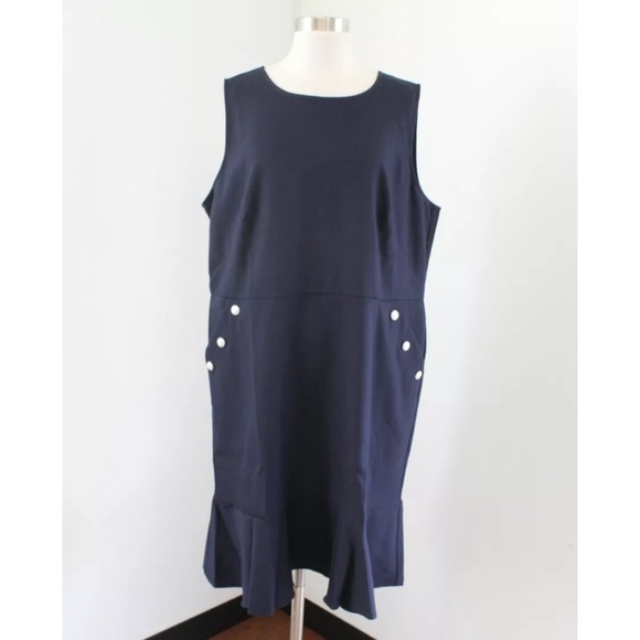 NWT Ann Taylor Loft Plus Navy Flounce Hem Dress - Picture 3 of 8